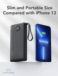 HKM-647635 Slim Multi-Device Power Bank with Built-in Cables - 10000mAh Capacity, LED Display, Charge 5 Devices