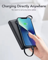 HKM-647635 Slim Multi-Device Power Bank with Built-in Cables - 10000mAh Capacity, LED Display, Charge 5 Devices