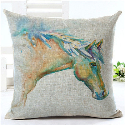 HKM-647699 Horse Pattern Decorative Pillowcase, 45cm x 45cm, Soft Blended Fabric