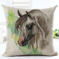HKM-647699 Horse Pattern Decorative Pillowcase, 45cm x 45cm, Soft Blended Fabric