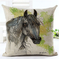 HKM-647699 Horse Pattern Decorative Pillowcase, 45cm x 45cm, Soft Blended Fabric