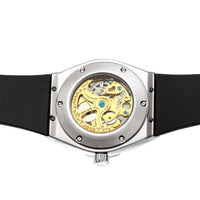 HKM-647763 Men's Automatic Mechanical Hollow Rose Gold Business Watch with 30M Waterproof Design, Round Dial, and Rubber Strap