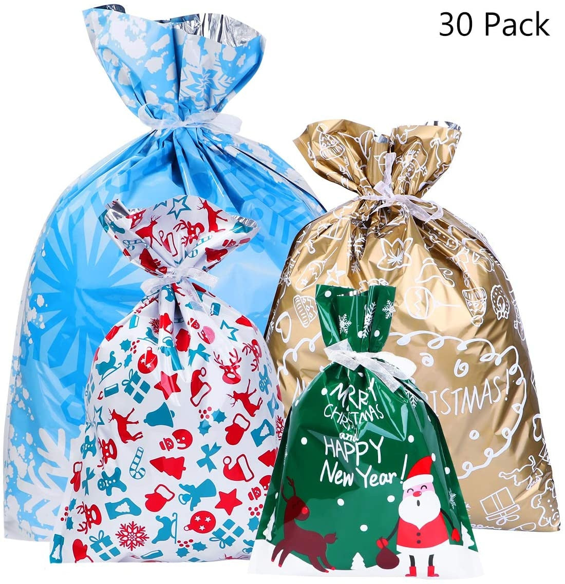 HKM-648019 Christmas Gift Candy Bags Set - 30 Cute Aluminum Foil Pouches for Kids, Ideal for Treats and Decorations