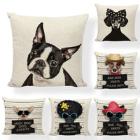 HKM-648083 Boston Terrier Head Tilt Pillow Cover - Square Linen/Cotton Cushion Case, 45x45CM