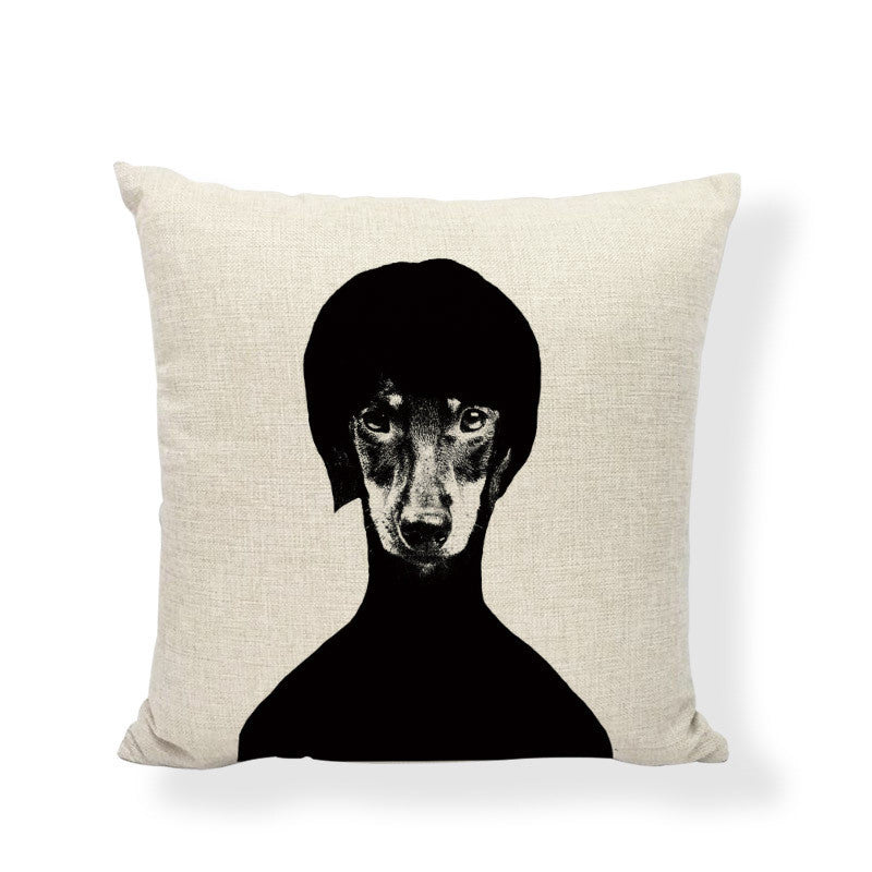 KTX-648083 Boston Terrier Head Tilt Pillow Cover - Square Linen/Cotton Cushion Case, 45x45CM