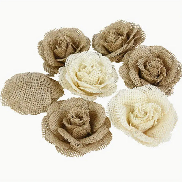 HKM-648211 Natural Linen Azalea Rose Flower Decoration for Hats, Shoes, and Clothing Accessories