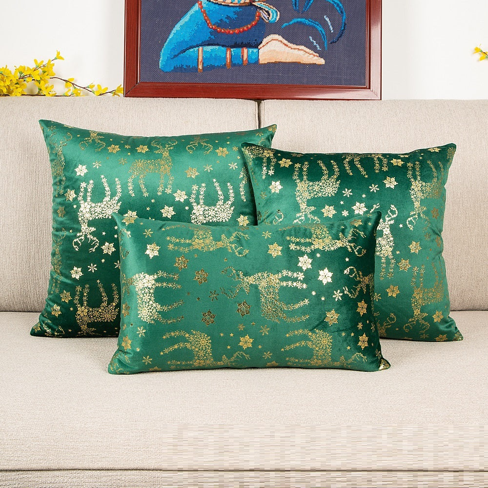 HKM-648211 Velvet Bronzing Christmas Pillow Cover with Plant Flowers and Cute Animals