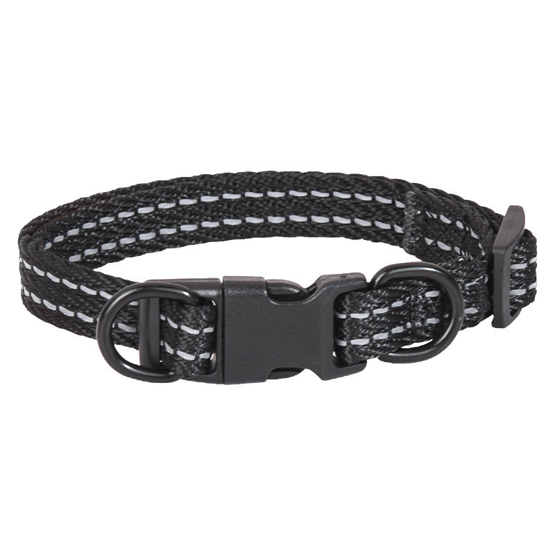 HKM-648275 Reflective Double D Ring Release Buckle Dog Collar in Blue, Black, Khaki, and Gray - Durable Nylon Design