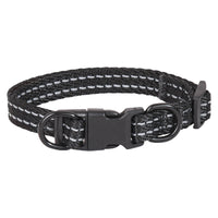 HKM-648275 Reflective Double D Ring Release Buckle Dog Collar in Blue, Black, Khaki, and Gray - Durable Nylon Design