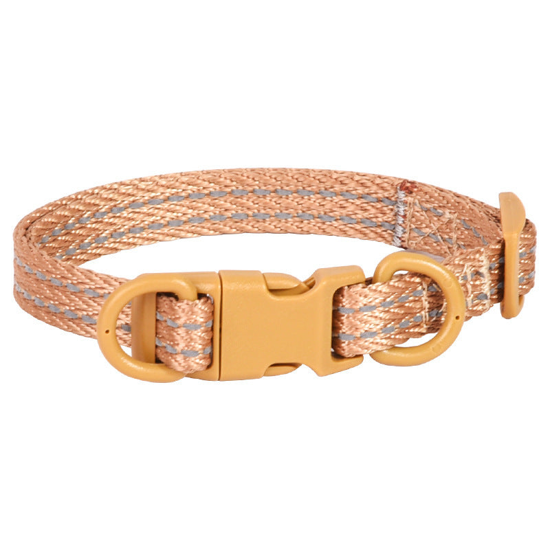 HKM-648275 Reflective Double D Ring Release Buckle Dog Collar in Blue, Black, Khaki, and Gray - Durable Nylon Design