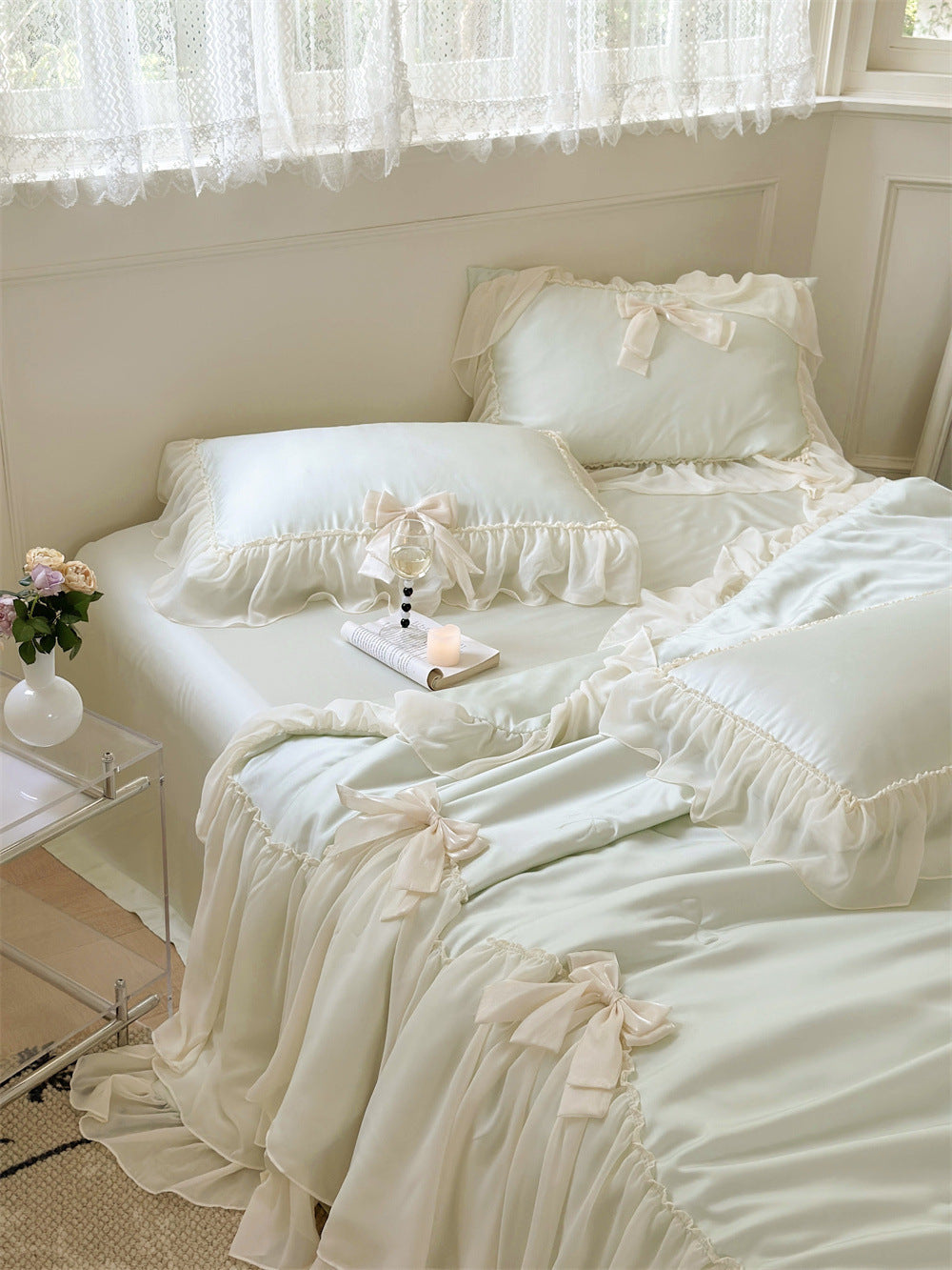 HKM-648403 Summer Cooling Duvet Set in Korean Style with Tencel Fabric and Ruffle Design