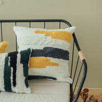 HKM-648467 Cotton Thread Woven Tufted Pillowcase - 45x45cm in White Gray Yellow, Gray Red Yellow, Gray Coffee Black, White Green Black