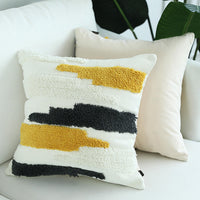 HKM-648467 Cotton Thread Woven Tufted Pillowcase - 45x45cm in White Gray Yellow, Gray Red Yellow, Gray Coffee Black, White Green Black