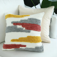 HKM-648467 Cotton Thread Woven Tufted Pillowcase - 45x45cm in White Gray Yellow, Gray Red Yellow, Gray Coffee Black, White Green Black