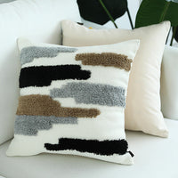 HKM-648467 Cotton Thread Woven Tufted Pillowcase - 45x45cm in White Gray Yellow, Gray Red Yellow, Gray Coffee Black, White Green Black