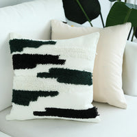 HKM-648467 Cotton Thread Woven Tufted Pillowcase - 45x45cm in White Gray Yellow, Gray Red Yellow, Gray Coffee Black, White Green Black