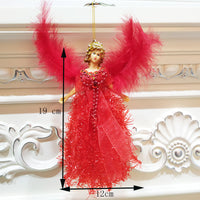HKM-648531 Handmade Christmas Children's Cute Doll Plush Angel Pendant - 19cm Decorative Ornament in Red, Blue, Pink, Gold, Silver