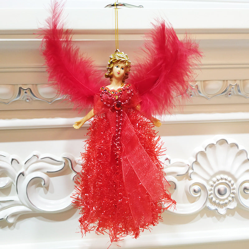 HKM-648531 Handmade Christmas Children's Cute Doll Plush Angel Pendant - 19cm Decorative Ornament in Red, Blue, Pink, Gold, Silver