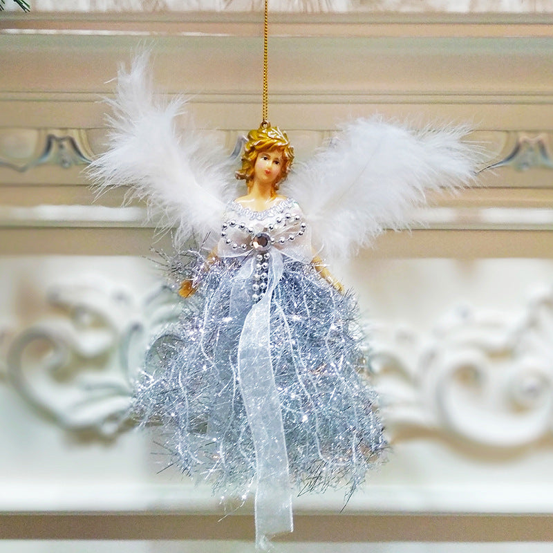 HKM-648531 Handmade Christmas Children's Cute Doll Plush Angel Pendant - 19cm Decorative Ornament in Red, Blue, Pink, Gold, Silver