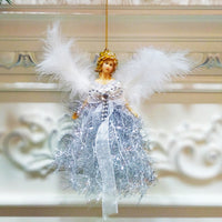 HKM-648531 Handmade Christmas Children's Cute Doll Plush Angel Pendant - 19cm Decorative Ornament in Red, Blue, Pink, Gold, Silver