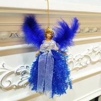 HKM-648531 Handmade Christmas Children's Cute Doll Plush Angel Pendant - 19cm Decorative Ornament in Red, Blue, Pink, Gold, Silver
