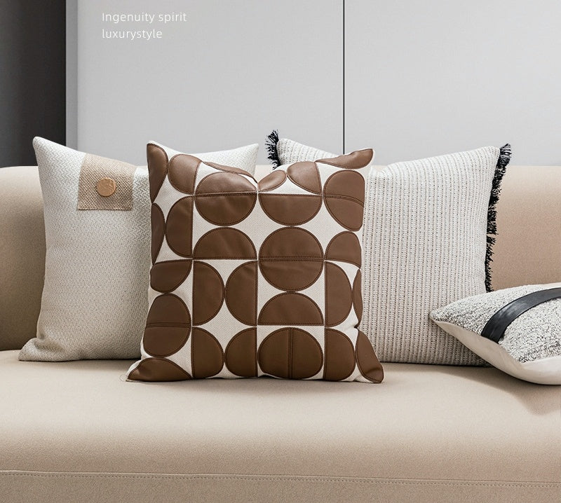 HKM-648531 Nordic Geometric Abstract PU Leather Cushion Cover - Modern Design for Living Room, 45x45cm and 30x50cm