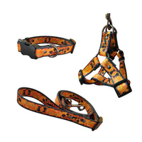 HKM-648595 Halloween Dog Print Harness and Leash Set with Collar, Polyester Material, Multiple Sizes Available