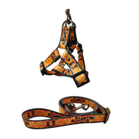 HKM-648595 Halloween Dog Print Harness and Leash Set with Collar, Polyester Material, Multiple Sizes Available