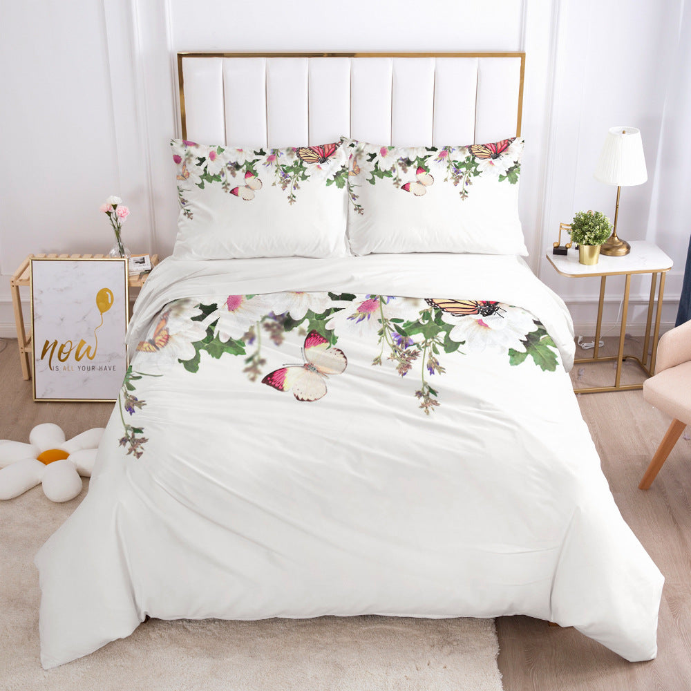 HKM-648723 Minimalist Digital Print Bedding Set in Simple White - Quilt Cover and Pillowcase