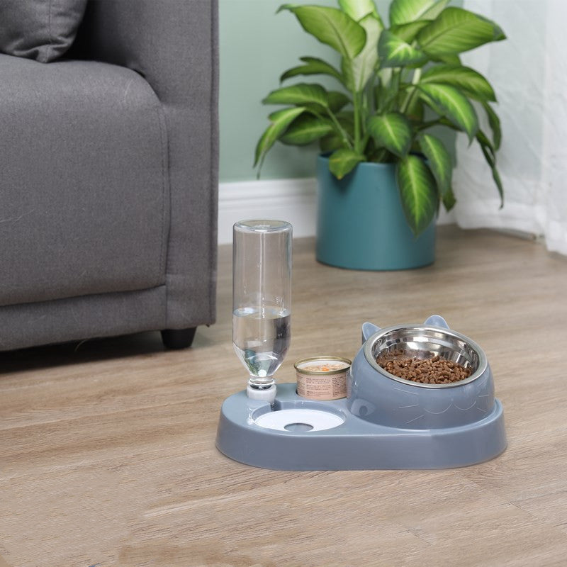 HKM-648915 Eco-Friendly Double Pet Bowl with Cat and Dog Basin – Available in Gray, Green, Blue, Pink, and White