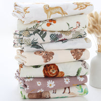 HKM-649235 Bamboo Cotton Gauze Baby Swaddling Blanket - Soft Colors and Fun Animal Patterns for All Seasons