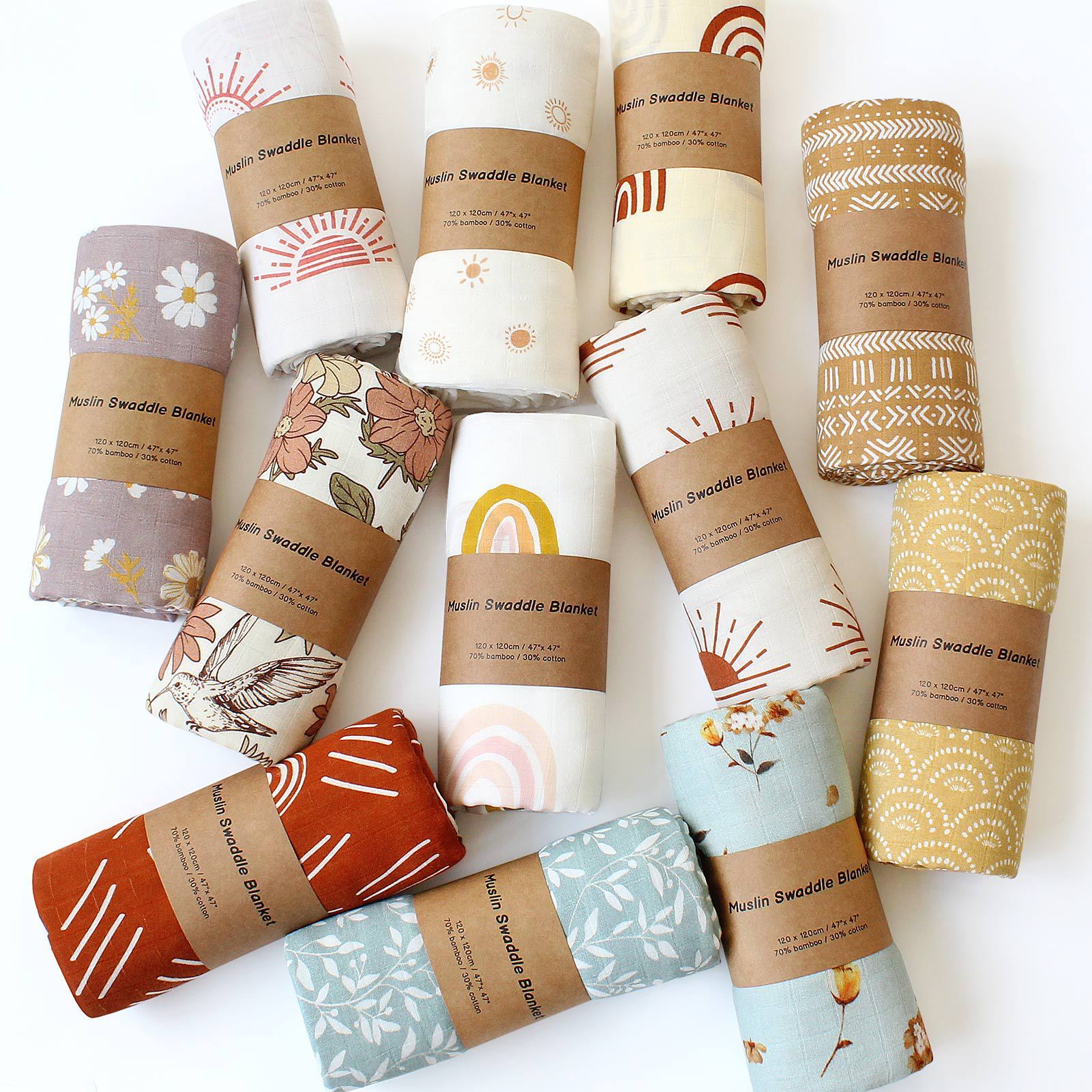 HKM-649235 Bamboo Cotton Gauze Baby Swaddling Blanket - Soft Colors and Fun Animal Patterns for All Seasons