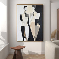 HKM-649491 Hand-Painted Black and White Abstract Canvas Art for Living Room Decor - Unstretched Oil Painting