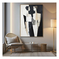 HKM-649491 Hand-Painted Black and White Abstract Canvas Art for Living Room Decor - Unstretched Oil Painting
