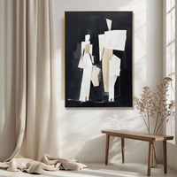 HKM-649491 Hand-Painted Black and White Abstract Canvas Art for Living Room Decor - Unstretched Oil Painting