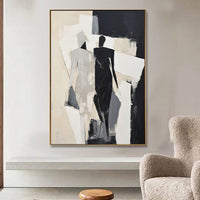HKM-649491 Hand-Painted Black and White Abstract Canvas Art for Living Room Decor - Unstretched Oil Painting