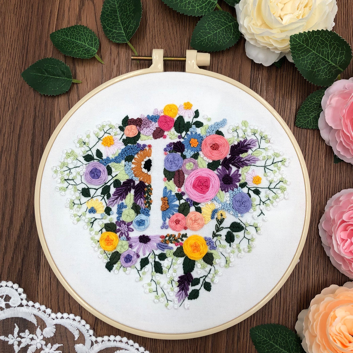 HKM-649555 Love Embroidery Kit - Simple 3D Design for Home and Outdoor Decoration