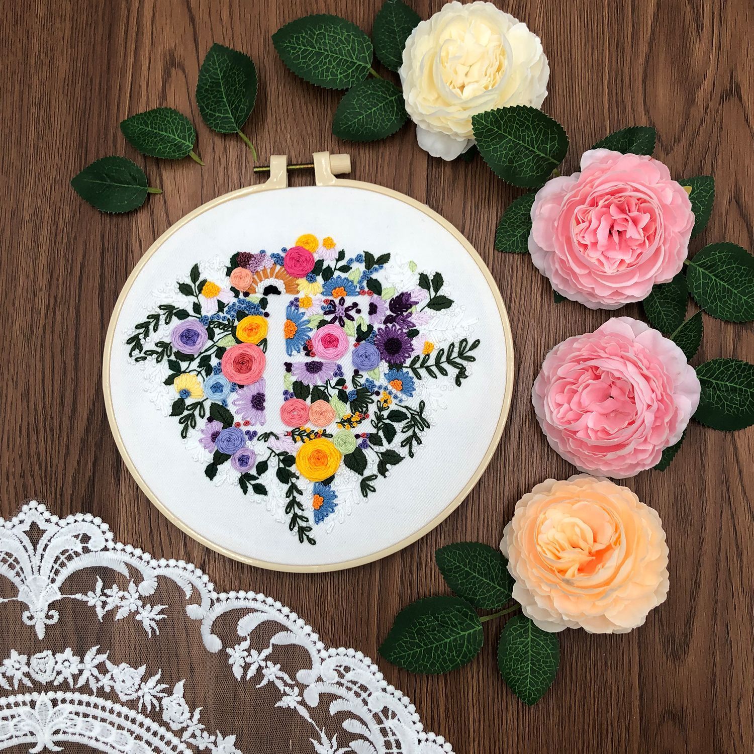 HKM-649555 Love Embroidery Kit - Simple 3D Design for Home and Outdoor Decoration