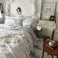 HKM-649555 Princess Style Floral Pure Cotton Bed Sheet Duvet Cover Set - Multiple Sizes Available