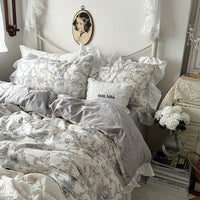 HKM-649555 Princess Style Floral Pure Cotton Bed Sheet Duvet Cover Set - Multiple Sizes Available