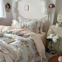 HKM-649555 Princess Style Floral Pure Cotton Bed Sheet Duvet Cover Set - Multiple Sizes Available