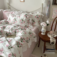 HKM-649555 Princess Style Floral Pure Cotton Bed Sheet Duvet Cover Set - Multiple Sizes Available