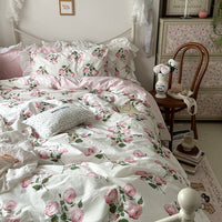 HKM-649555 Princess Style Floral Pure Cotton Bed Sheet Duvet Cover Set - Multiple Sizes Available