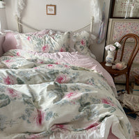 HKM-649555 Princess Style Floral Pure Cotton Bed Sheet Duvet Cover Set - Multiple Sizes Available