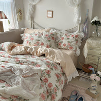 HKM-649555 Princess Style Floral Pure Cotton Bed Sheet Duvet Cover Set - Multiple Sizes Available