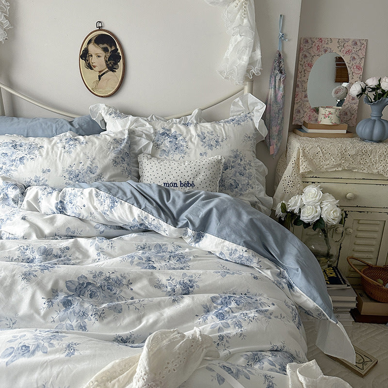HKM-649555 Princess Style Floral Pure Cotton Bed Sheet Duvet Cover Set - Multiple Sizes Available