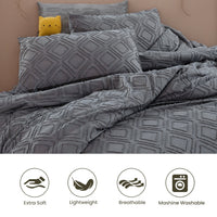 HKM-649875 Bohemian Tufted Cut Flower Quilt Cover Set with Pillowcases - Machine Washable
