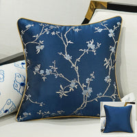 HKM-649875 Classical Lumbar Pillow Cushion with Plant and Flower Design - Green, Blue, Beige