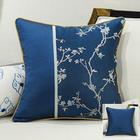 HKM-649875 Classical Lumbar Pillow Cushion with Plant and Flower Design - Green, Blue, Beige