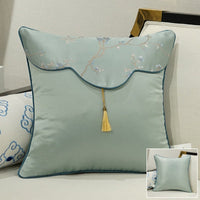 HKM-649875 Classical Lumbar Pillow Cushion with Plant and Flower Design - Green, Blue, Beige